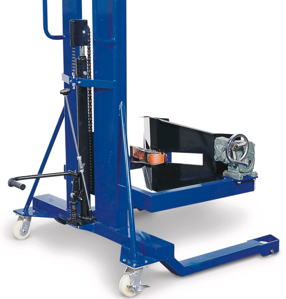 Dvižni voziček za kovinske in plastične sode, višina dviga 0-1400 mm, široko podvozje, območje obračanja 360°