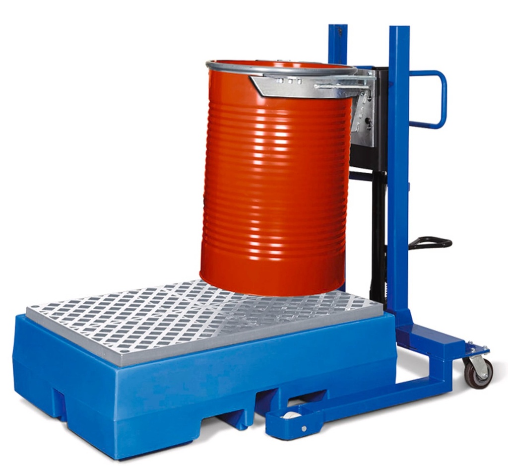 Dvižni voziček za sode | višina dviga 0-520 mm | široko podvozje | za 200 litrske kovinske sode