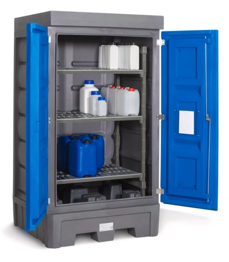 [271831] PolySafe odlagališče za nevarne snovi | s ​​plastičnimi policami in vrati za majhne posode | 2060x1140x1050 mm